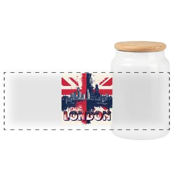 London Skyline Union Jack Splash - Panoramic Cookie Jar with Wooden Lid - white - Front