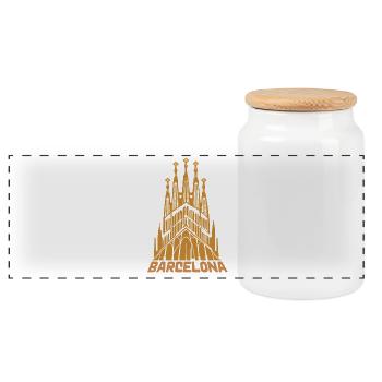 Gaudí Cathedral Silhouette Barcelona - Panoramic Cookie Jar with Wooden Lid - white - Front