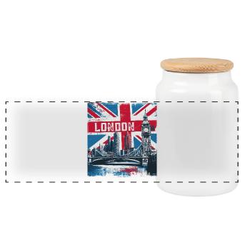 London Skyline Union Jack Splash - Panorama Keksdose mit Holzdeckel - Weiß - Vorne