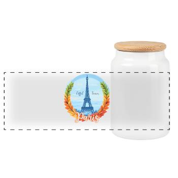 Skyline parisien avec cadre en laurier - Boîte à biscuits avec couvercle en bois - blanc - Devant