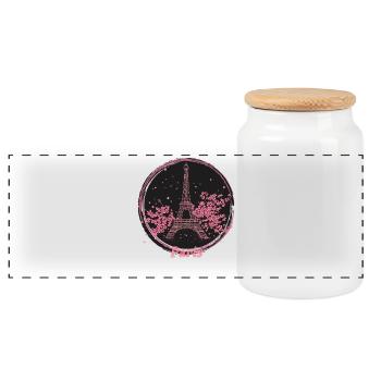 Paris Pink Blossom Emblem - Panoramic Cookie Jar with Wooden Lid - white - Front