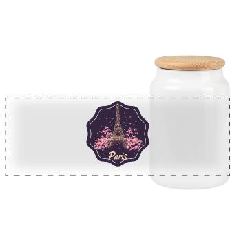 Paris Blossom Eiffel Icon on Purple - Panoramic Cookie Jar with Wooden Lid - white - Front