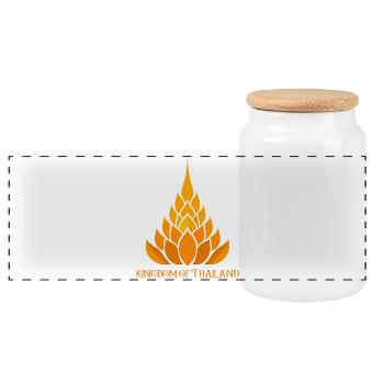 Thai Flame Lotus Kingdom - Panoramic Cookie Jar with Wooden Lid - white - Front