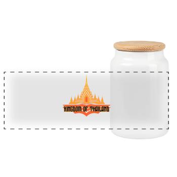 Tempelsilhouette: Königreich Thailand - Panorama Keksdose mit Holzdeckel - Weiß - Vorne