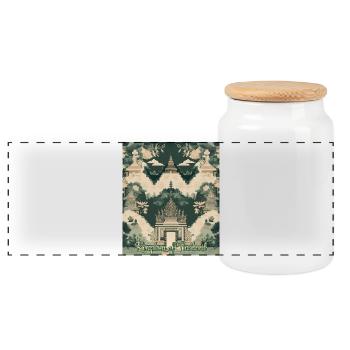 Kingdom of Thailand Temple Panorama - Panoramic Cookie Jar with Wooden Lid - white - Front