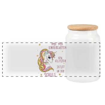 Bye Bye Kindergarten School - Panoramic Cookie Jar with Wooden Lid - white - Front