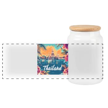 Thailand Temple Sunset Floral Paradise - Panoramic Cookie Jar with Wooden Lid - white - Front