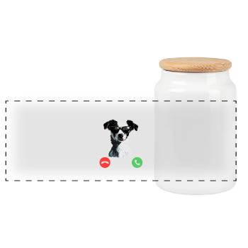 Dog Is Calling: Must Go - Panoramic Cookie Jar with Wooden Lid - white - Front