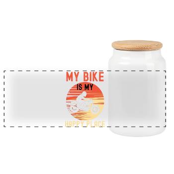 Mon vélo est mon endroit heureux - Boîte à biscuits avec couvercle en bois - blanc - Devant