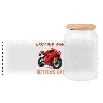 Kickstand Down Bottoms Up Moto - Panoramic Cookie Jar with Wooden Lid - white - Front