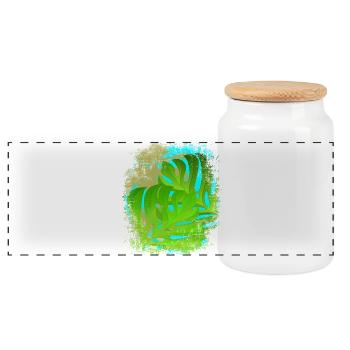 Sensation de vacances palmiers et feuilles de Monstera vert/or - Boîte à biscuits avec couvercle en bois - blanc - Devant