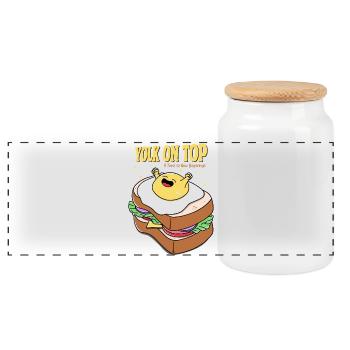 Yolk on Top - Panoramic Cookie Jar with Wooden Lid - white - Front