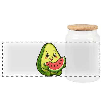 Avocado Melon Watermelon Summer Fruit Design - Panoramic Cookie Jar with Wooden Lid - white - Front