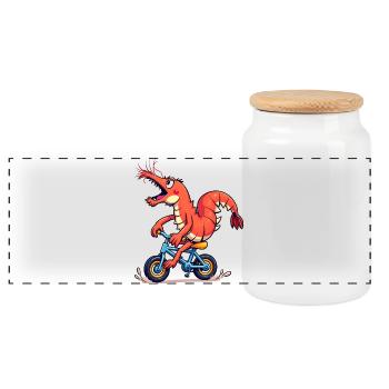 Colorful Cycling Shrimp - Panoramic Cookie Jar with Wooden Lid - white - Front