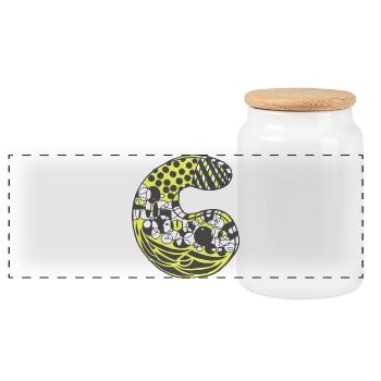 Letter C with character in yellow - Panoramic Cookie Jar with Wooden Lid - white - Front