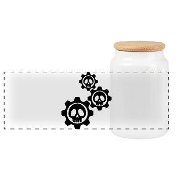 Black Gears and Skulls - Panoramic Cookie Jar with Wooden Lid - white - Front
