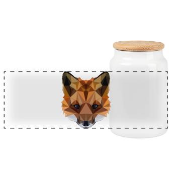 Fuchs Geometrisch – Polygon Art - Panorama Keksdose mit Holzdeckel - Weiß - Vorne