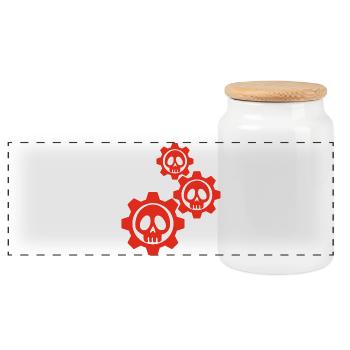Red Gears and Skulls - Panoramic Cookie Jar with Wooden Lid - white - Front