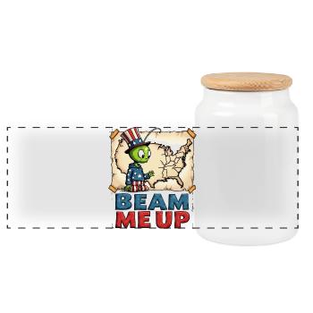 Cute Alien with USA Map - Panoramic Cookie Jar with Wooden Lid - white - Front
