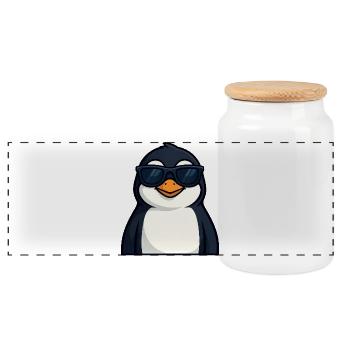 Cool Penguin with Sunglasses Summer Funny - Panoramic Cookie Jar with Wooden Lid - white - Front