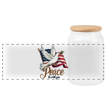 Dove of peace with flag - Panoramic Cookie Jar with Wooden Lid - white - Front