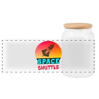 Space Shuttle Sonnenuntergang Design - Panorama Keksdose mit Holzdeckel - Weiß - Vorne