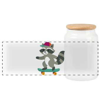 Skateboard-Waschbär mit Basecap - Panorama Keksdose mit Holzdeckel - Weiß - Vorne
