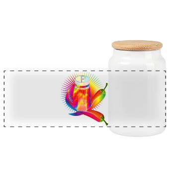 Colorful pepper shakers with hot chillies - Panoramic Cookie Jar with Wooden Lid - white - Front