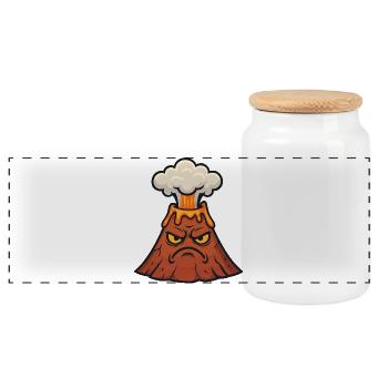Dessin animé du volcan en colère - Boîte à biscuits avec couvercle en bois - blanc - Devant