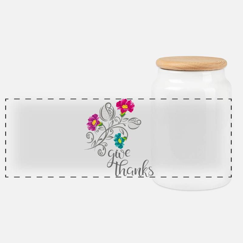 give thanks - Panorama Keksdose mit Holzdeckel - Weiß