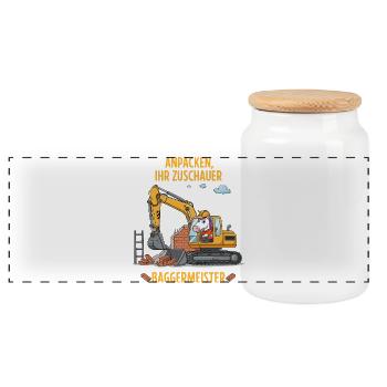 Einhorn Baggermeister - Panorama Keksdose mit Holzdeckel - Weiß - Vorne