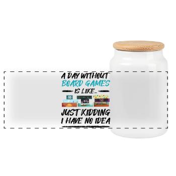 A day without board games - funny saying - Panoramic Cookie Jar with Wooden Lid - white - Front