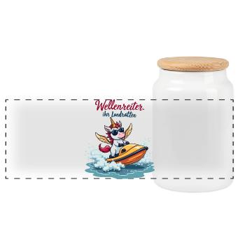 Surfeur Licorne - Boîte à biscuits avec couvercle en bois - blanc - Devant