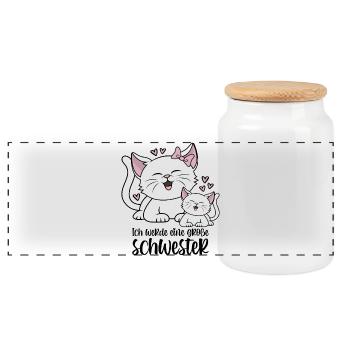 Ich werde eine große Schwester - Katzen Baby Katze - Panorama Keksdose mit Holzdeckel - Weiß - Vorne