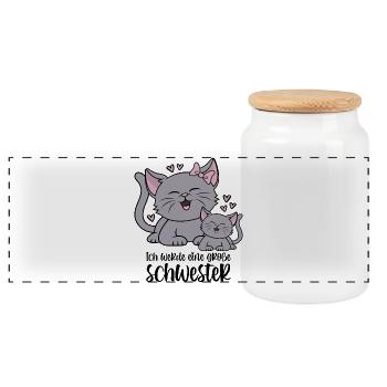 Ich werde eine große Schwester Katze Katzen Kinder - Panorama Keksdose mit Holzdeckel - Weiß - Vorne