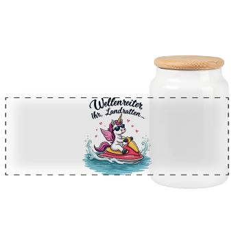 Licorne Cool Jet Ski - Boîte à biscuits avec couvercle en bois - blanc - Devant