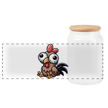 Cute Confused Hen Cartoon Clumsy Googly Eyes - Panoramic Cookie Jar with Wooden Lid - white - Front
