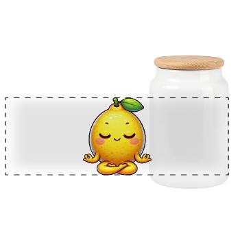 Cute Cartoon Lemon Yoga Relaxation Chill Relax - Panoramic Cookie Jar with Wooden Lid - white - Front