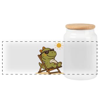 Chilling dinosaur with sunglasses - Panoramic Cookie Jar with Wooden Lid - white - Front