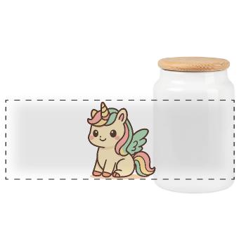 Cute Rainbow Winged Unicorn - Panoramic Cookie Jar with Wooden Lid - white - Front