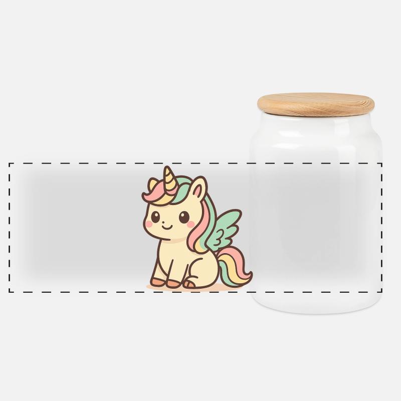 Niedliches Regenbogen geflügeltes Einhorn - Panorama Keksdose mit Holzdeckel - Weiß