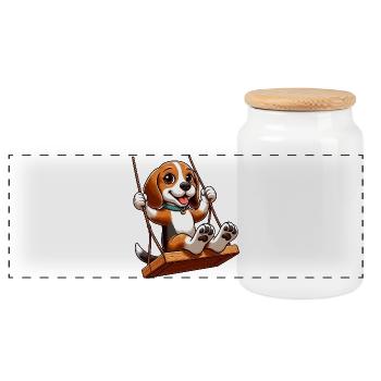 Beagle joyeux sur balançoire chien de terrain de jeu - Boîte à biscuits avec couvercle en bois - blanc - Devant