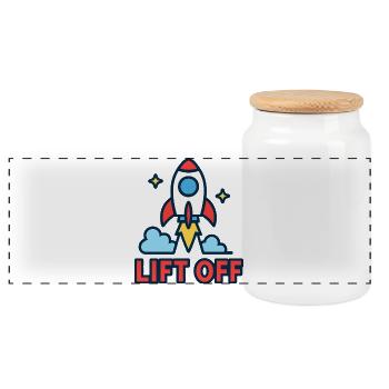 Galactic Ascension - Rocket Design - Panoramic Cookie Jar with Wooden Lid - white - Front