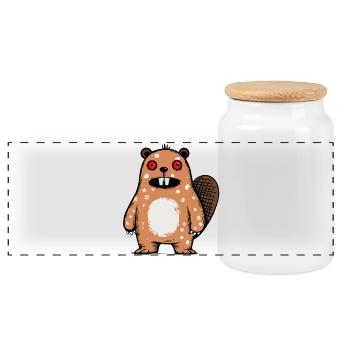 Beaver - Panoramic Cookie Jar with Wooden Lid - white - Front