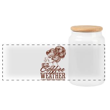 Coffee Weather – Retro Coffee Lady Clipart - Panoramic Cookie Jar with Wooden Lid - white - Front
