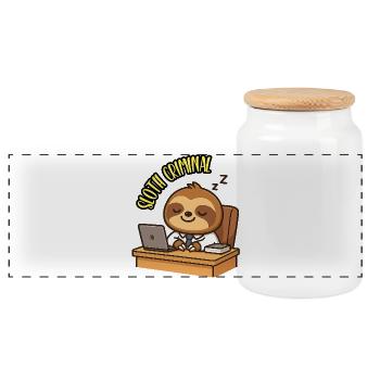SLOTH CRIMINAL - Kawaii Animal Sloth Humor - Panoramic Cookie Jar with Wooden Lid - white - Front