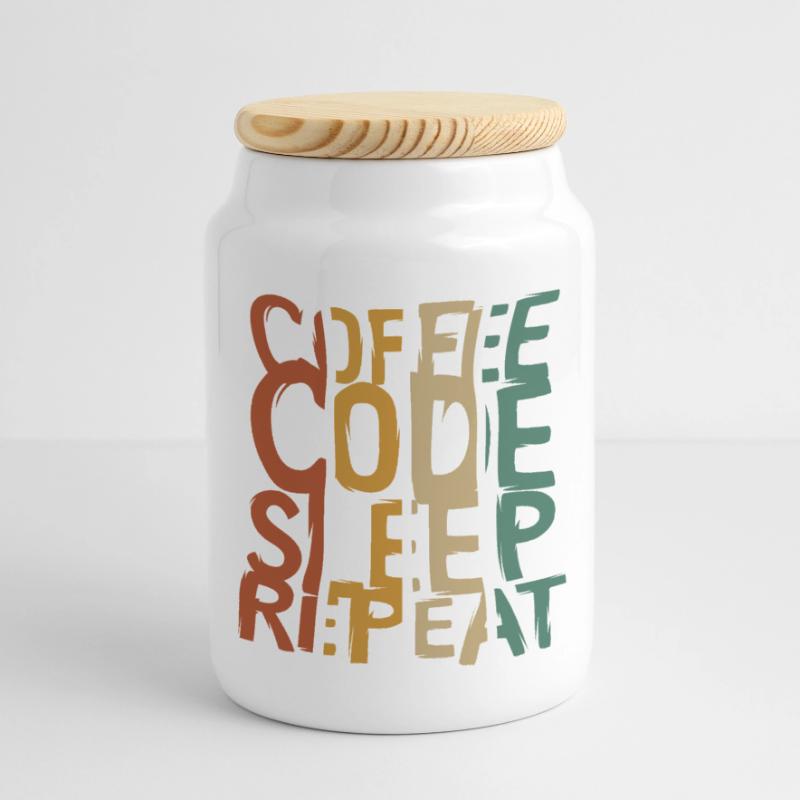 Coffee Code Sleep Repeat – Conception pour les développeurs Boîte à biscuits avec couvercle en bois