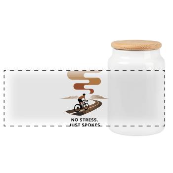 No Stress Just Spokes Cycling Art - Panoramic Cookie Jar with Wooden Lid - white - Front