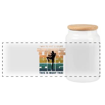 Thai Boxing, Thai Boxing, Thai Boxing - Panoramic Cookie Jar with Wooden Lid - white - Front