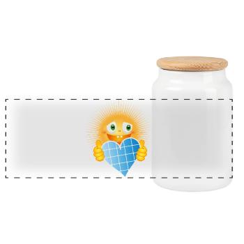 Radiant sun with a heart made of solar cells - Panoramic Cookie Jar with Wooden Lid - white - Front